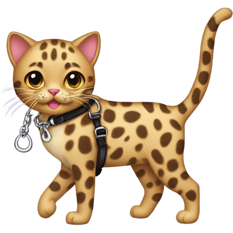 Leopard print cat on a leash emoji