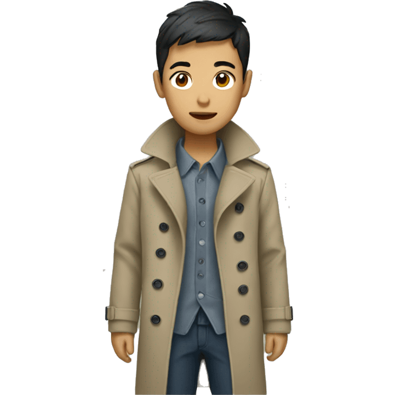 Asian boy wear trench coat emoji