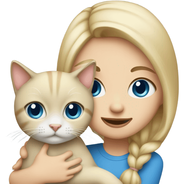 blonde girl with blue eyes holding a cat emoji