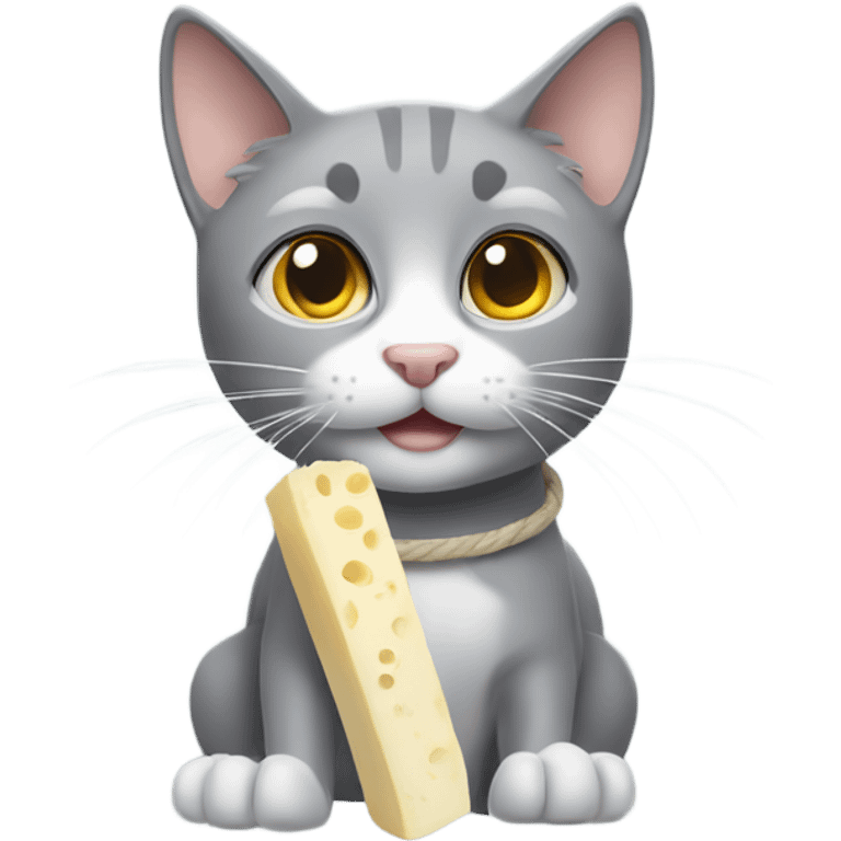 gray cat with string cheese emoji