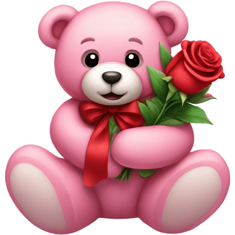 Happy Valentines Yoyi big pink teddy bear holding red roses  emoji