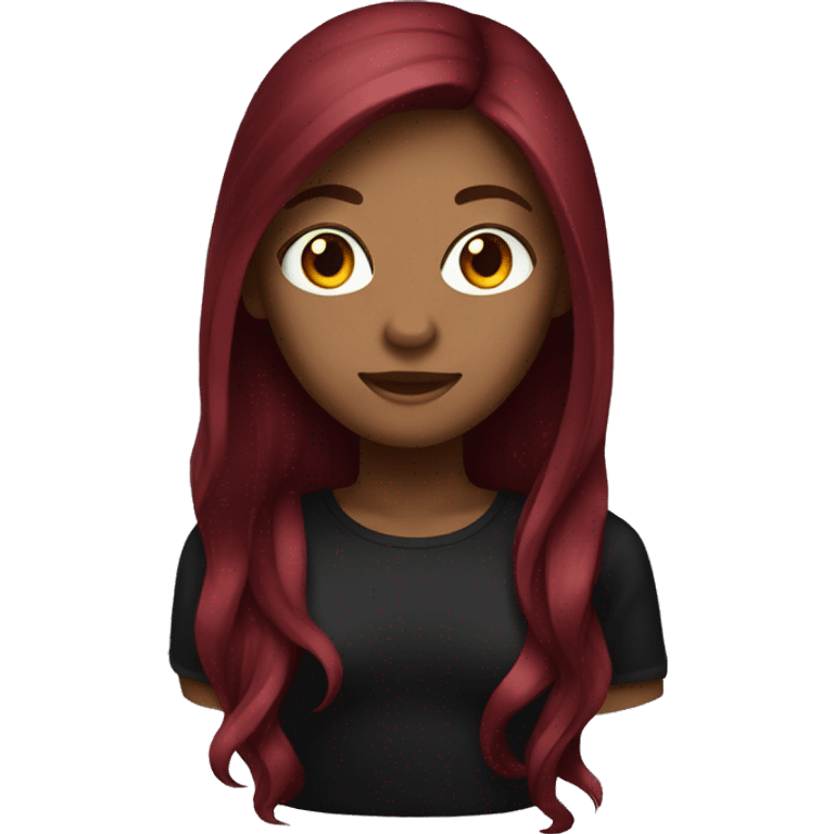 a dar-skinned girl with long burgundy hair, with black shirt emoji  emoji