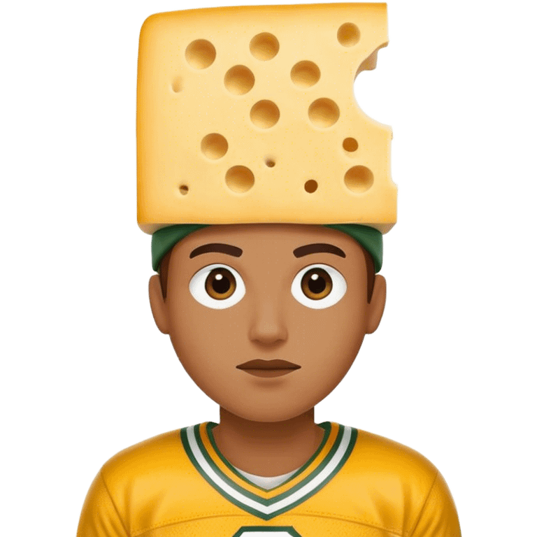 Packers fan with a slice of cheese on his head emoji