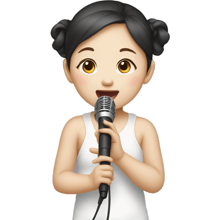 korean baby girl singing with a mic emoji