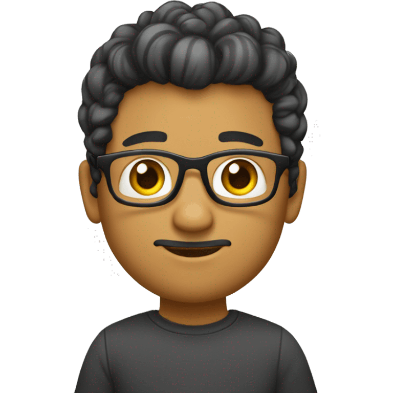 Crie um emoji de um homem branco jovem que usa cabelo curto preto com risquinho na sombrancelha e lateral do cabelo. O homem usa óculos no estilo "juliete" emoji