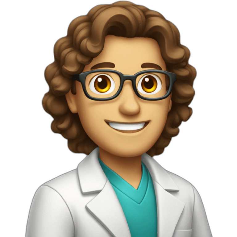 brown haired happy scientist emoji