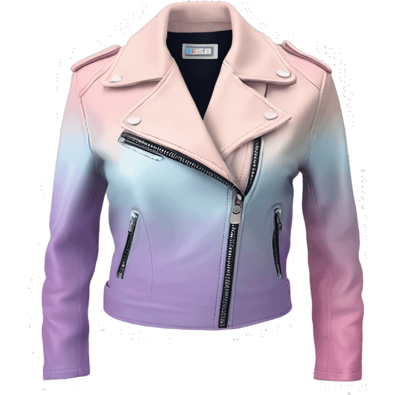 Realistic isolated side view of a pastel pink,pastel blue,and pastel purple ombre bolero fashion leather jacket with rolled sleeves. emoji