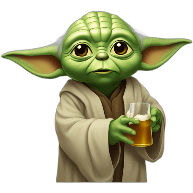 Yoda buvant une bière le bras levés emoji