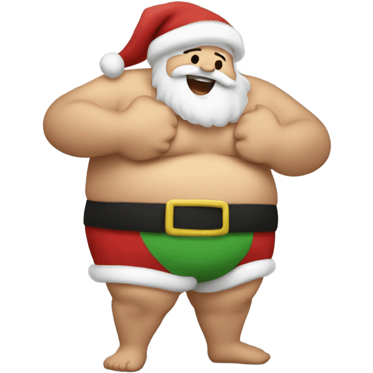 santa holding onto his hairy fat shirtless belly as he laughs emoji