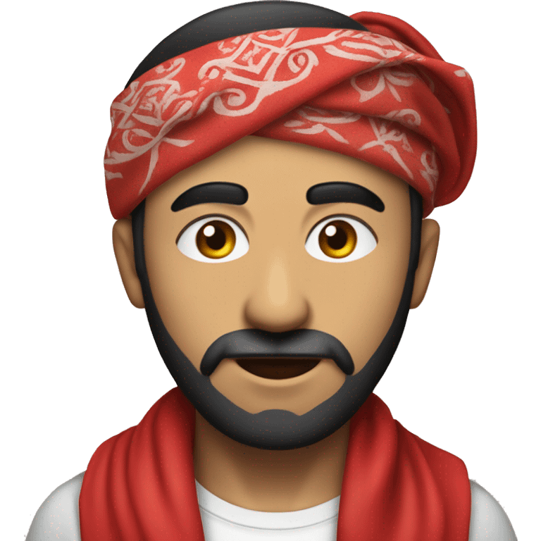 Olive skined turkish drag king with thick eyebrows, facial hair and a red bandana around his forehead. emoji