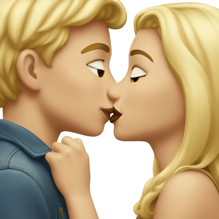 A blonde girl and a blonde boy kissing each other on the lips  emoji