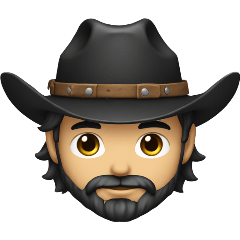 anime chibi com cabeça grande e arredondada, usando um chapéu de cowboy preto. Ele deve ter uma barba curta e fofa, emoji