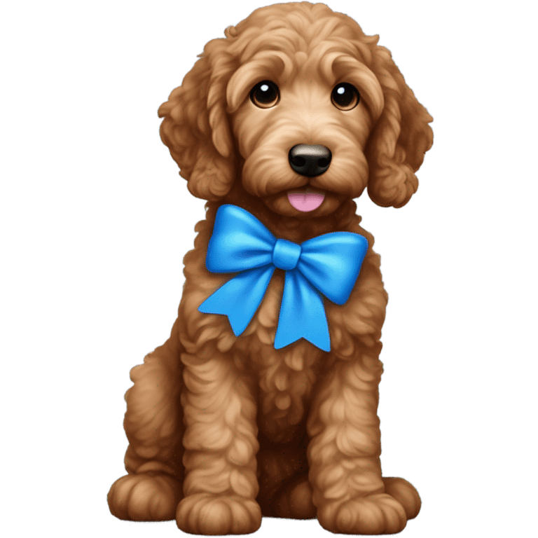 Red brown goldendoodle puppy white nose and chest blue bow in ear  emoji