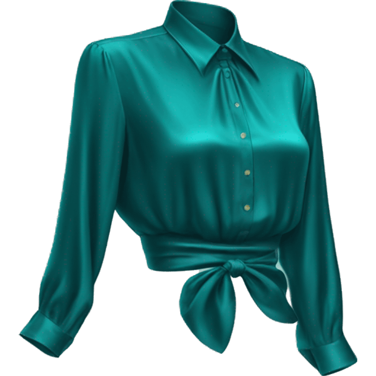 Realistic isolated side view of a dark turquoise shiny silk blouse. emoji