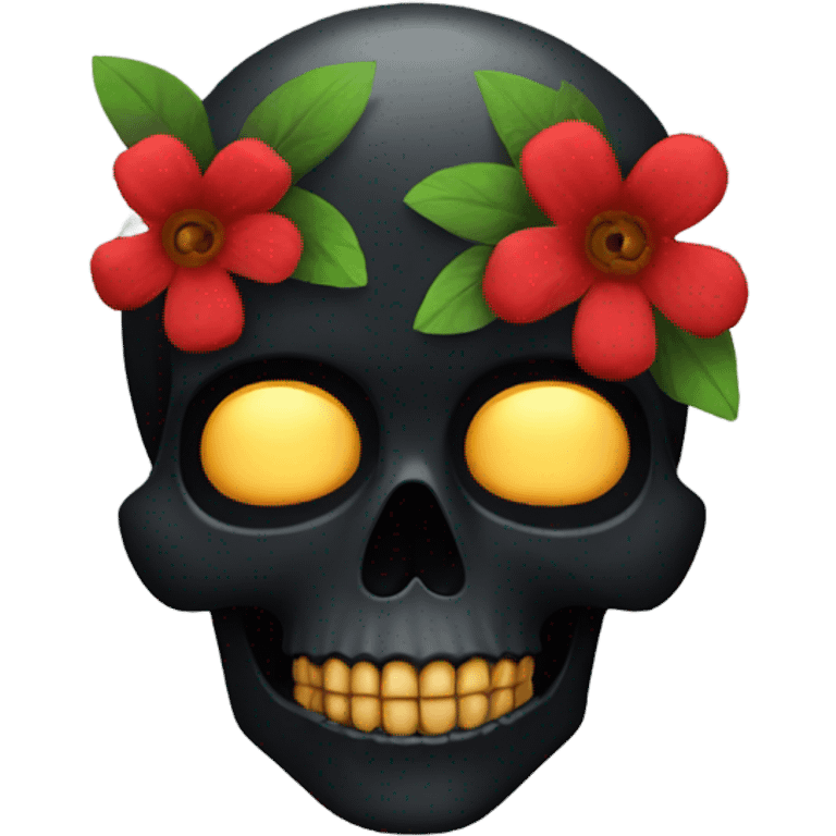 black skull with red flowers emoji