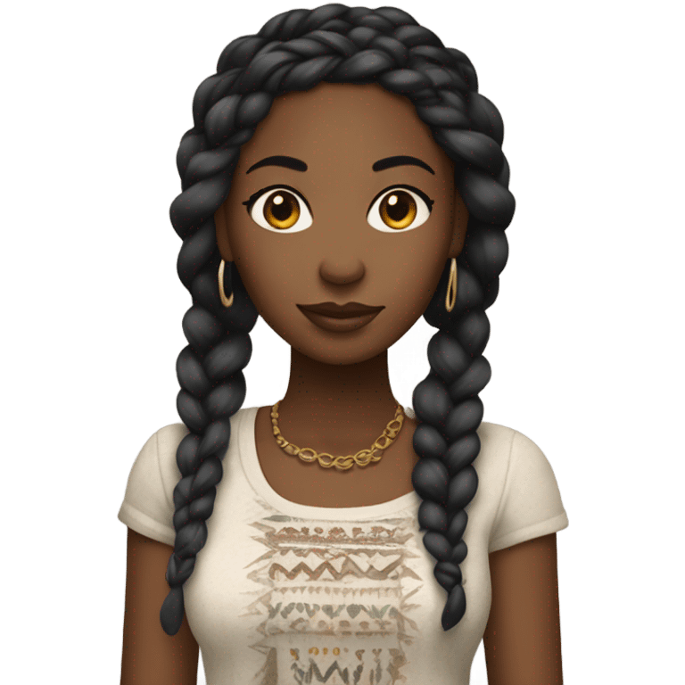 black woman with black boho braids and trendy style emoji