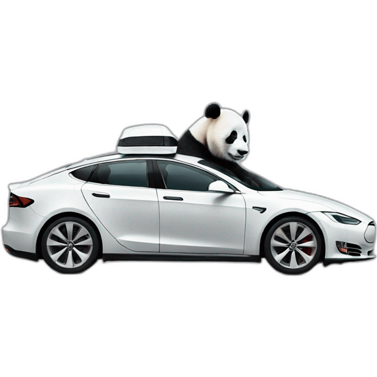 a panda sitting in a tesla car emoji