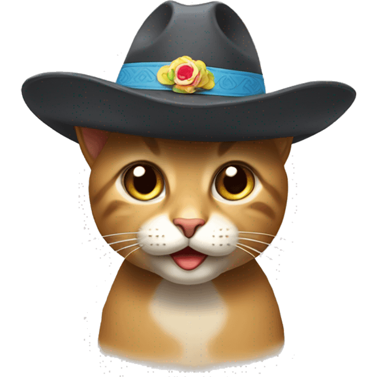 Un gato con un sombrero de cumpleaños emoji