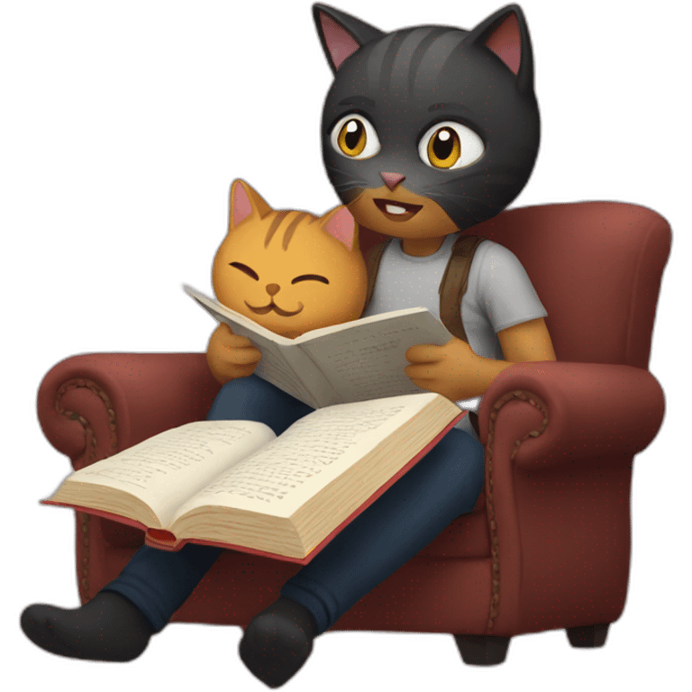 Reading with a cat emoji