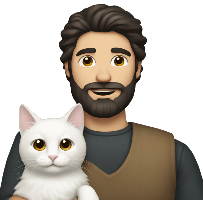 Men with beard and dark hair, holding white cat in arms  emoji