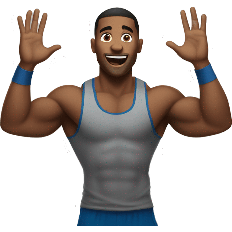 Gym bro happy with raised hands emoji