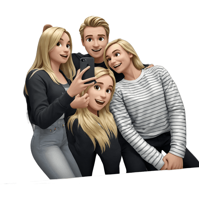 blonde girl with boys selfie emoji