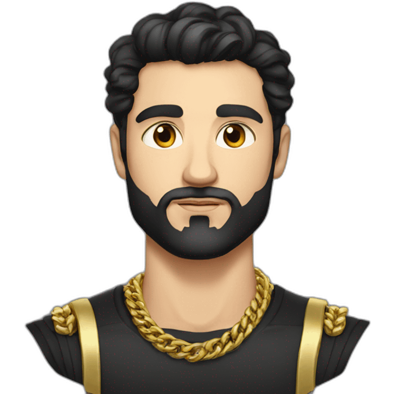 Russian strong man aged 25 wearing gold chain with black hair and short beard emoji