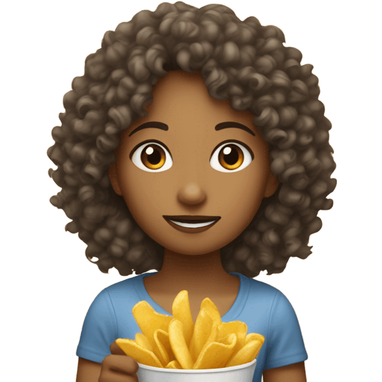 Curly head girl eating hot chips emoji