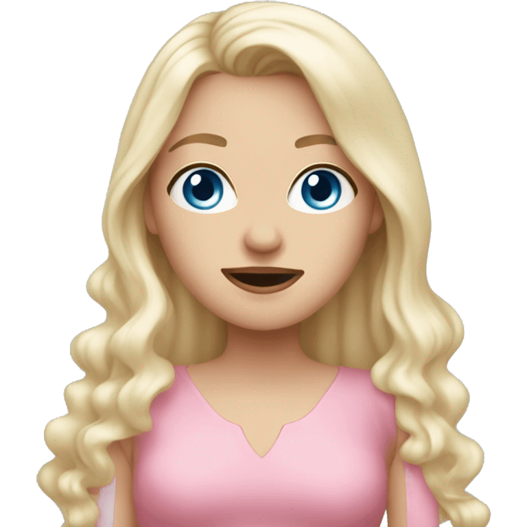 White girl. Long white blonde hair. Blue eyes. Pink dress. Hand in front of mouth  emoji