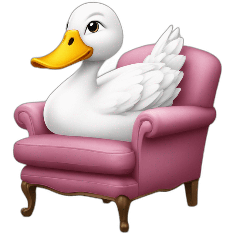 Canard sur un fauteuil avec tulipe dans sa bouche emoji