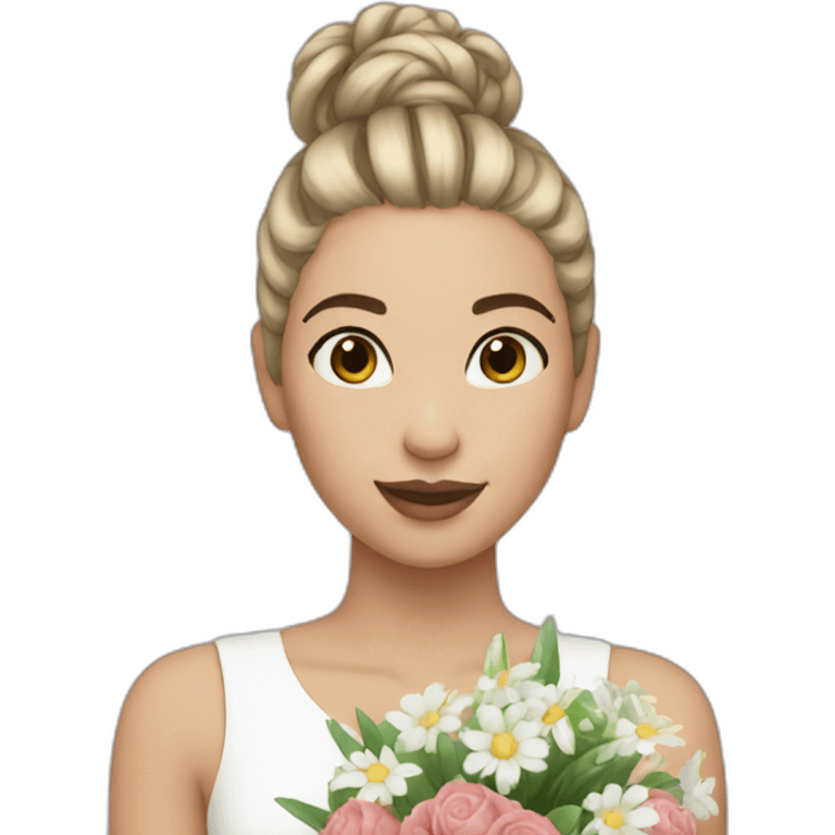 Girl white skin - hair bun - holding some bouquet emoji