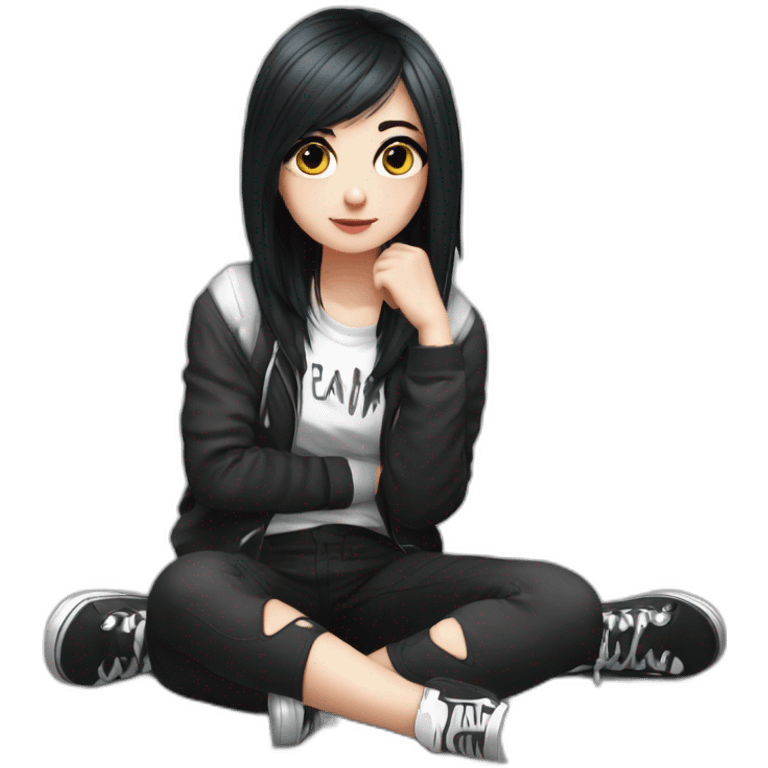 Full body curvy emo girl sits on the floor черная юбка белые трусики рваные полосатые чулки emoji