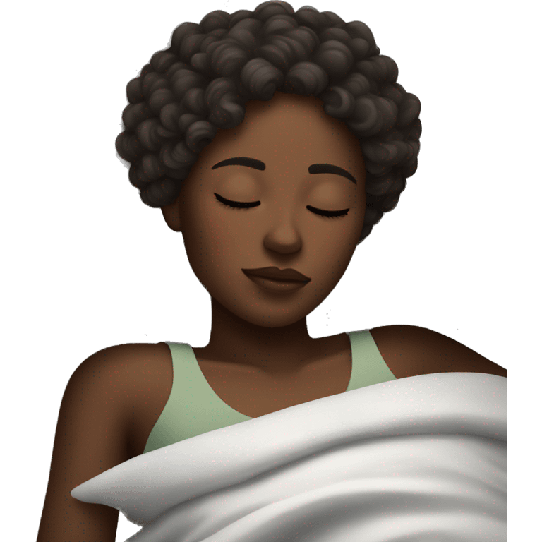 Woman sleeping with curly dark brown hair and dark skin sleeping emoji