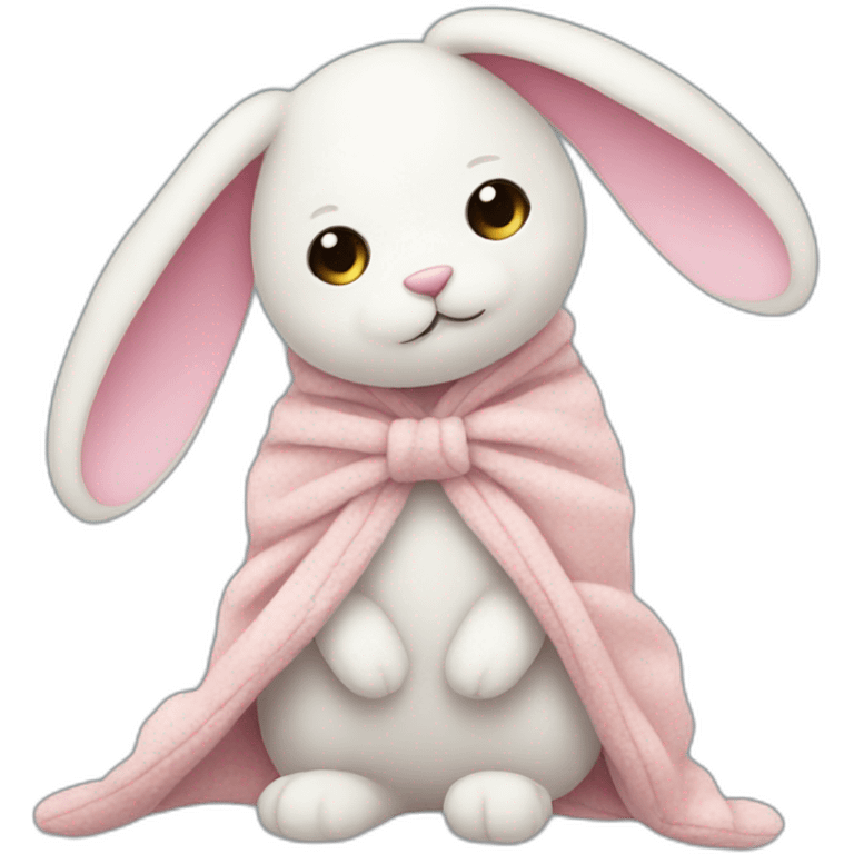 stuffed animal bunny that only has one eye and has a blanket as a tail emoji