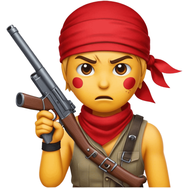 Anger emoji with a redbandana and a rpg gun emoji