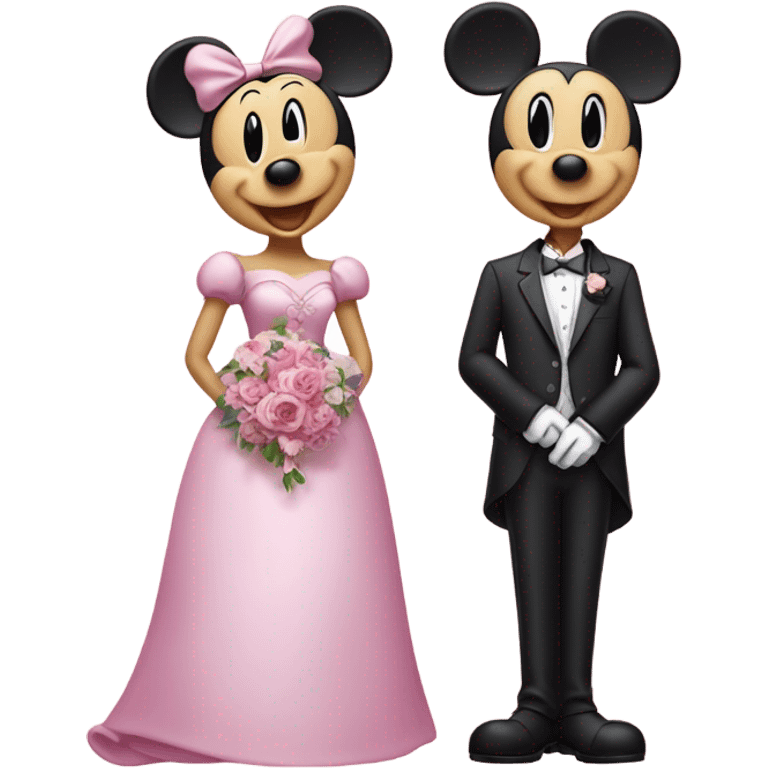 Mickey and Minnie Mouse getting married wearing pink outfits emoji