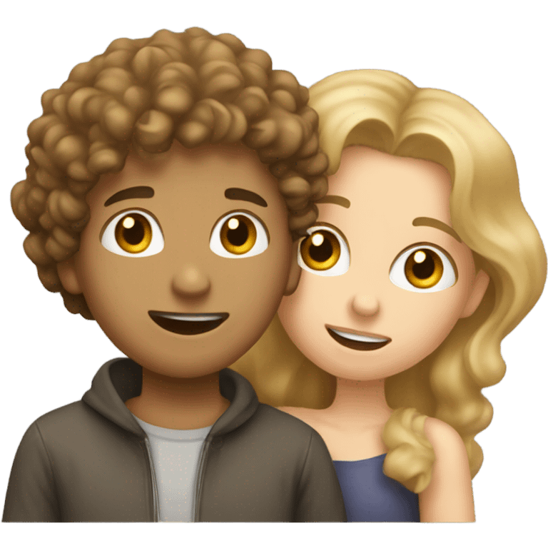 Boy with brown curly hair kissing dirty blonde girl emoji