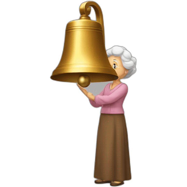 Old woman touch a big bell emoji