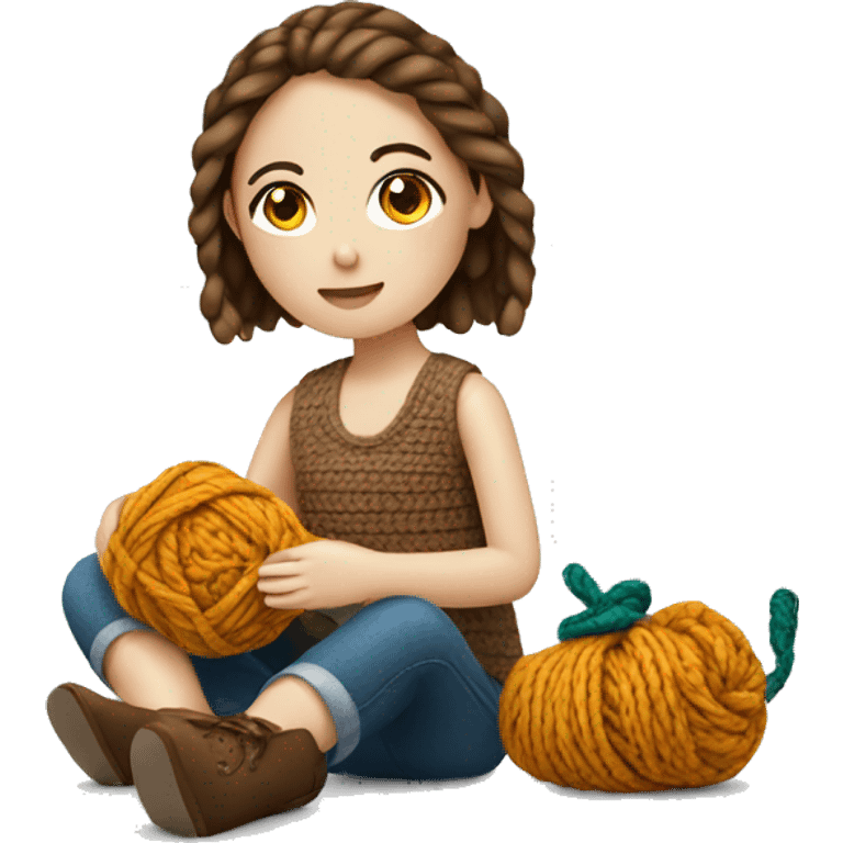 white Girl sitting doing crochet emoji