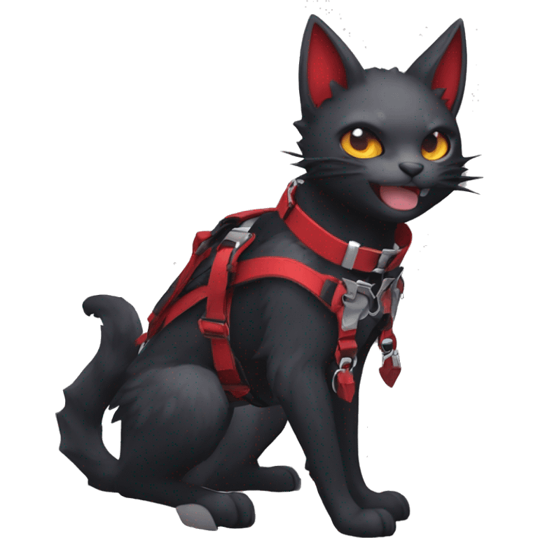 cool edgy cute kawaii black punk red fantasy nargacuga-bat-cat-Fakemon collar harness full body emoji