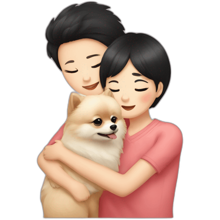 pomeranian hugging east asian girl with short black hair emoji