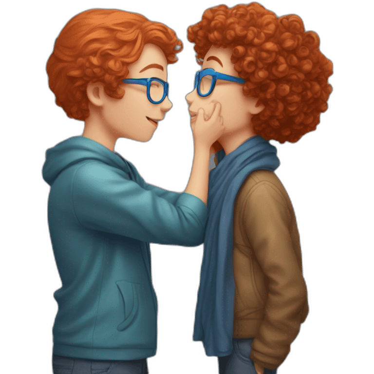 girl with curly red hair and blue glasses kissing a boy emoji