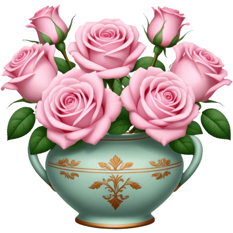 Pastell pink roses in a vintage vase emoji