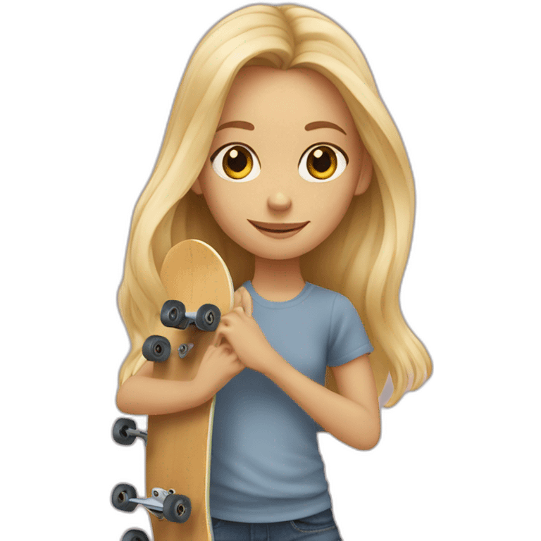 Blond girl with long hair riding a skate board emoji