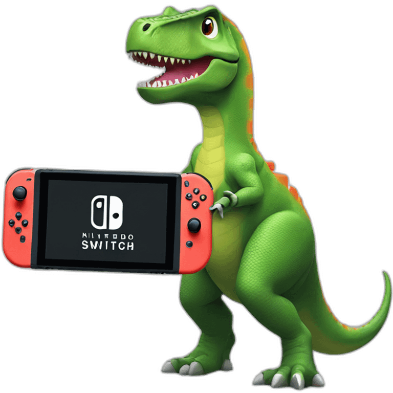 Dinosaur with lizard playing Nintendo switch emoji