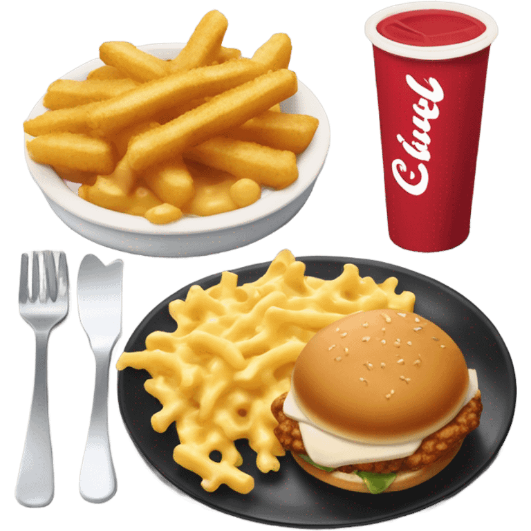 A Chick-fil-A meal with grilled chicken, mac & cheese, and waffle fries emoji