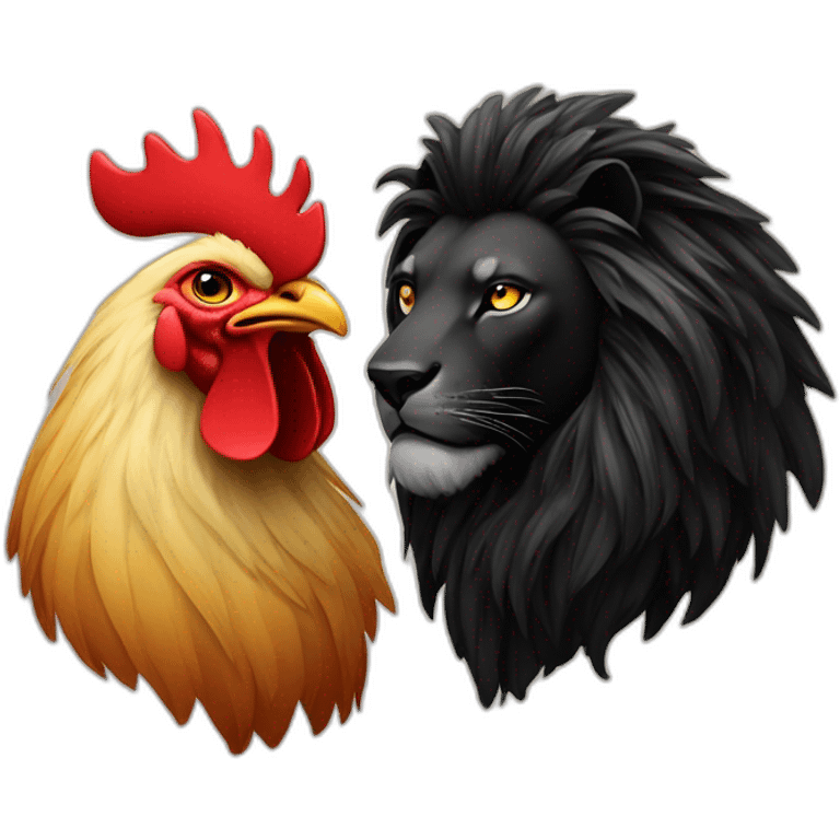 Rooster and black lion in love emoji