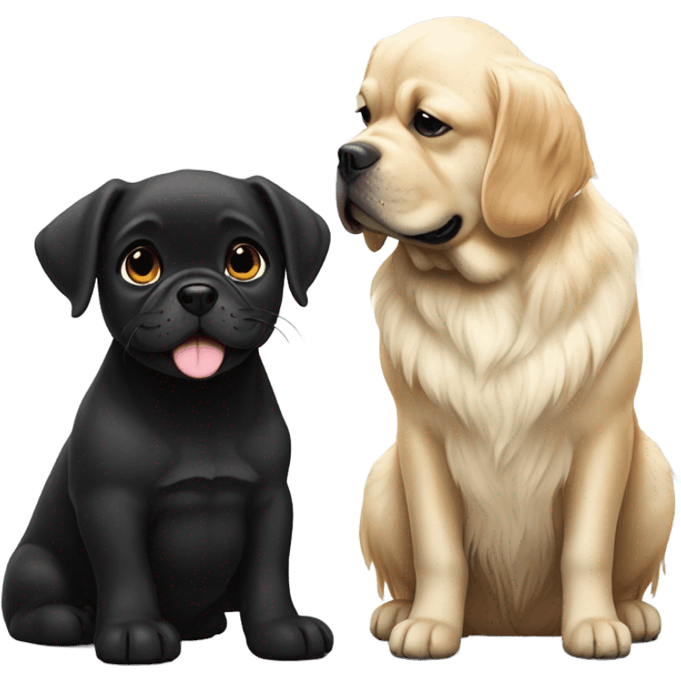 English cream golden retriever and a black frenchie as best friends emoji