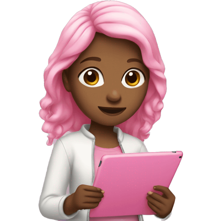 Girl with pink iPad emoji