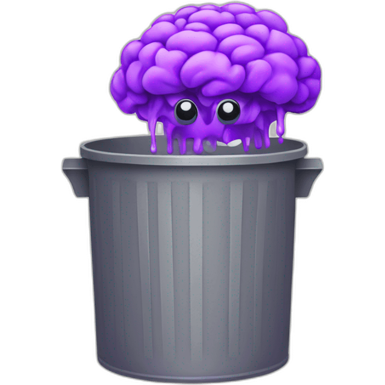 a trash can with purple brain instead of the lid, happy face emoji